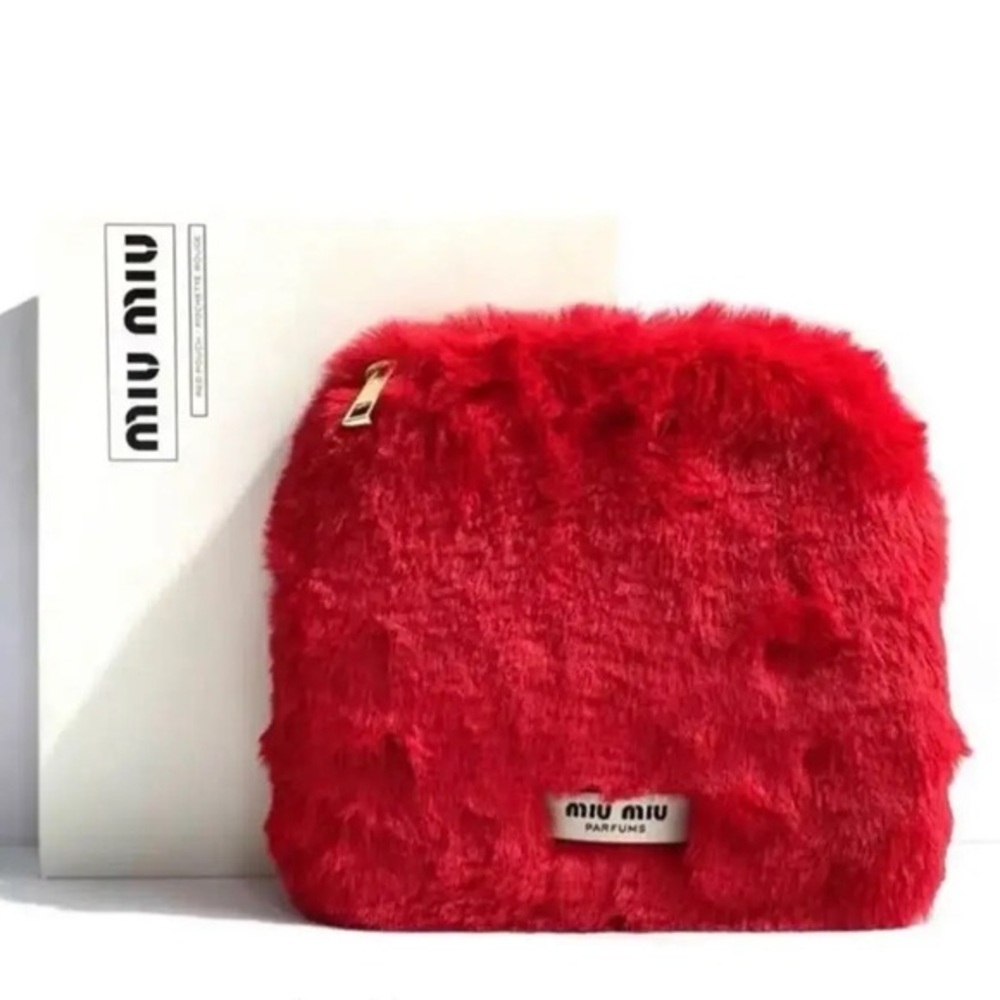 NEW Miu Miu Parfums Red Faux Fur Pouch